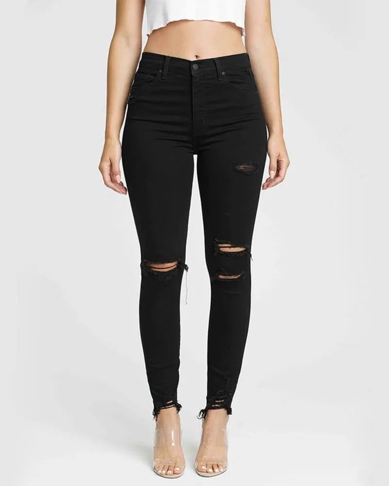 Bella Super High Rise Distressed Black Skinny Jeans