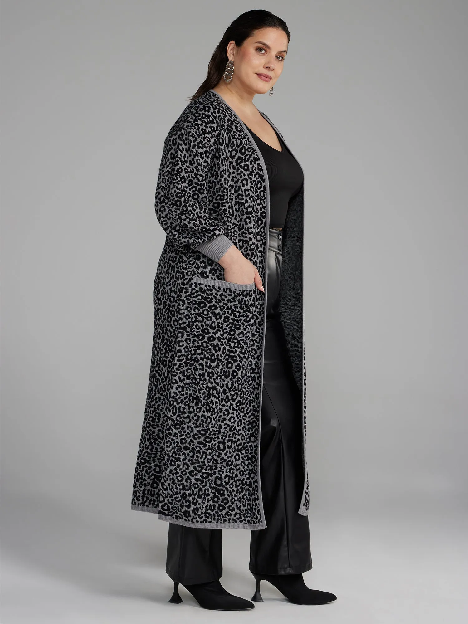 Belted Leopard Print Long Cardigan