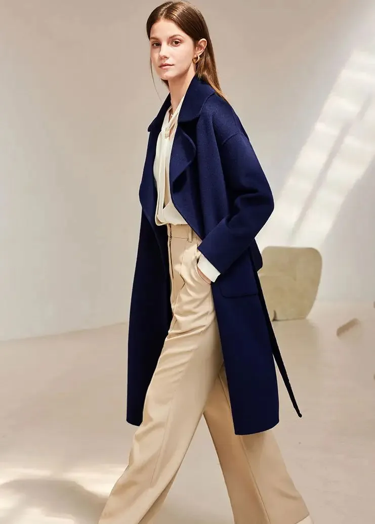 Belted Thigh Length Wool Coat