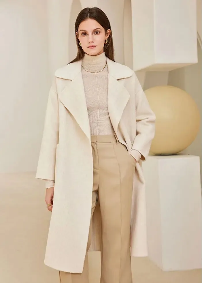 Belted Thigh Length Wool Coat