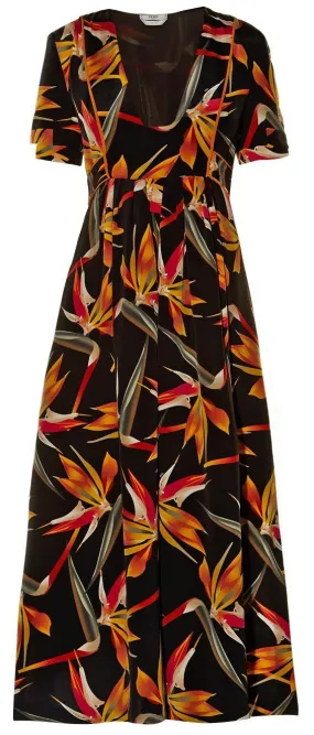 'Bird of Paradise' Print Silk Midi Dress