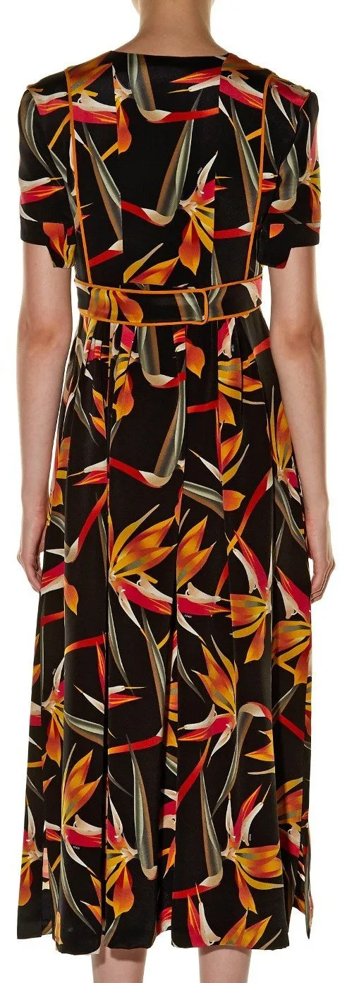 'Bird of Paradise' Print Silk Midi Dress