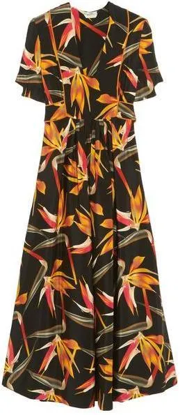 'Bird of Paradise' Print Silk Midi Dress