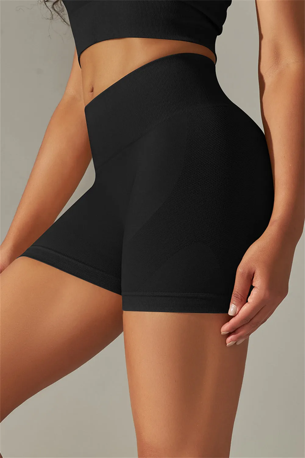 Black High Waist Tummy Control Workout Active Shorts