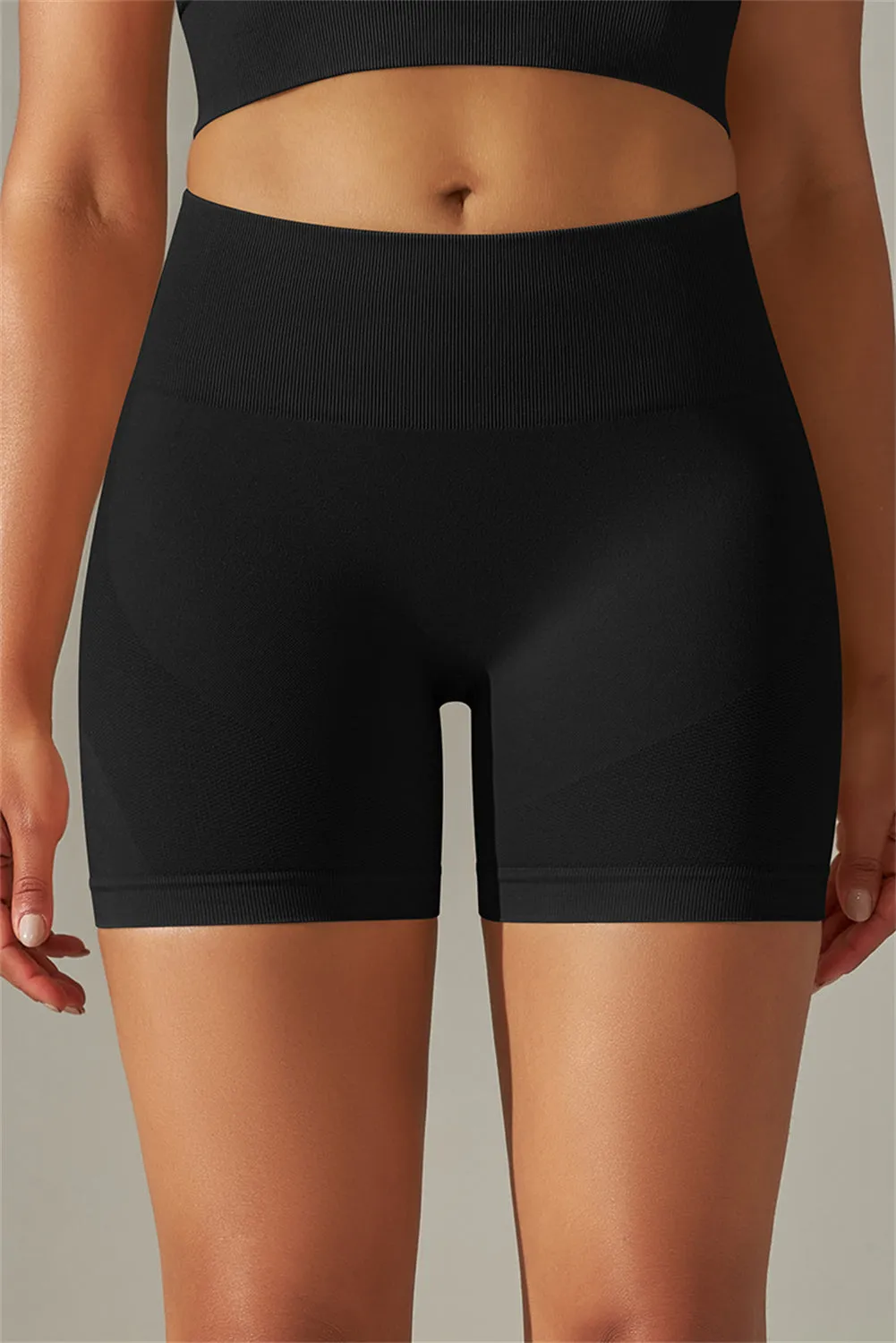 Black High Waist Tummy Control Workout Active Shorts