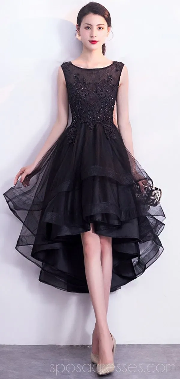 Black Scoop High Low Lace Cheap Homecoming Dresses Online, Cheap Short Prom Dresses, CM779