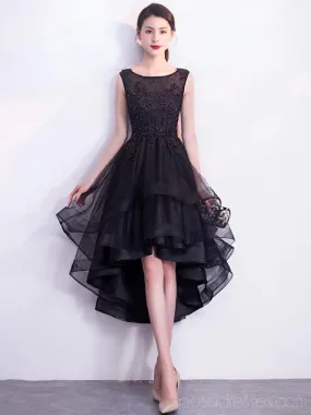 Black Scoop High Low Lace Cheap Homecoming Dresses Online, Cheap Short Prom Dresses, CM779