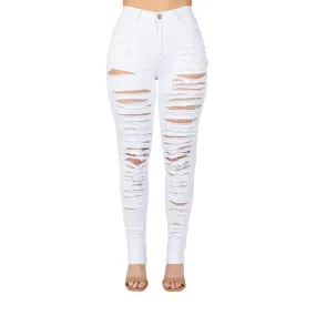 Blue Topic by Argonaut Nations Women Full Shredded Jean - White