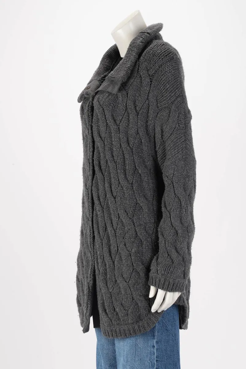 Brunello Cucinelli Charcoal Cashmere Blend Cable Knit Cardigan L