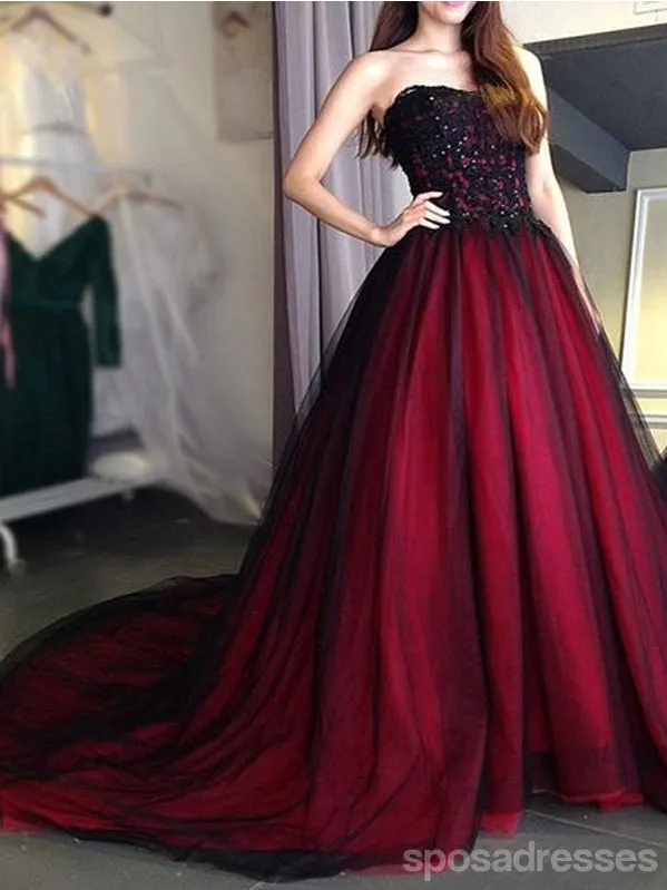 Burgundy A-line Sweetheart Cheap Long Prom Dresses Online,12955