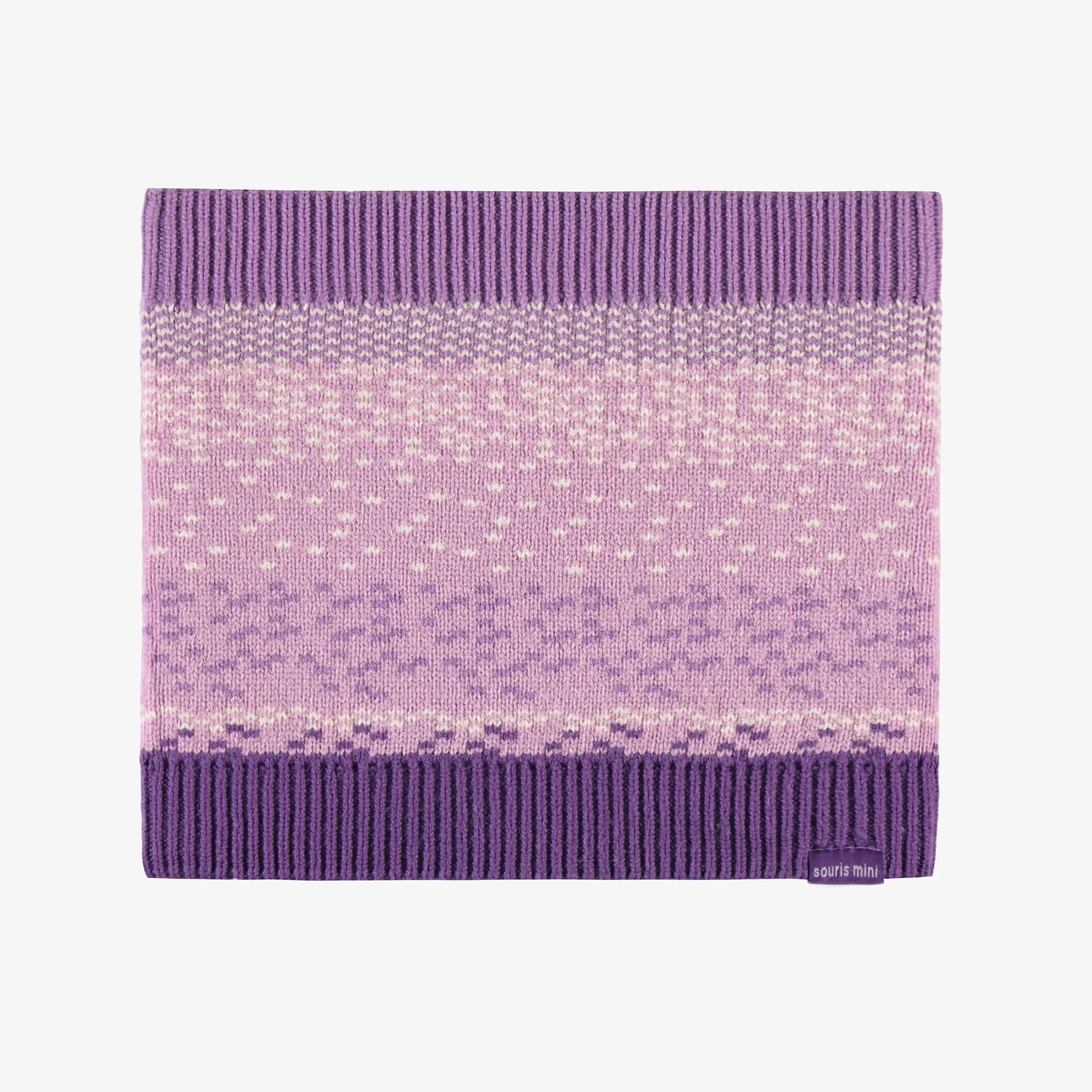 Cache-cou de maille mauve à motifs, enfant || Purple patterned neck warmer, child