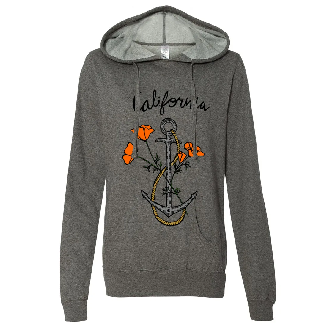 California Anchor Poppies Ladies Lightweight Fitted Hoodie