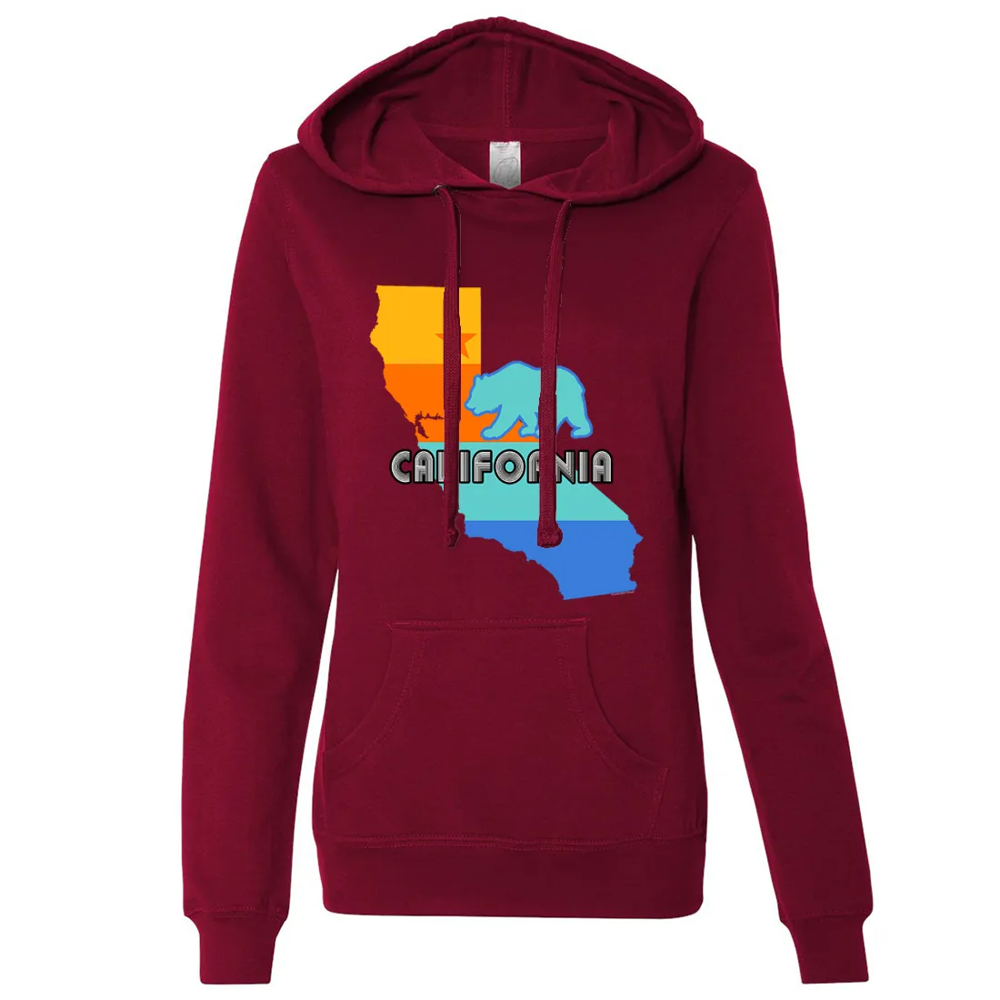 California Bear State Stripes Ladies Lightweight Fitted Hoodie