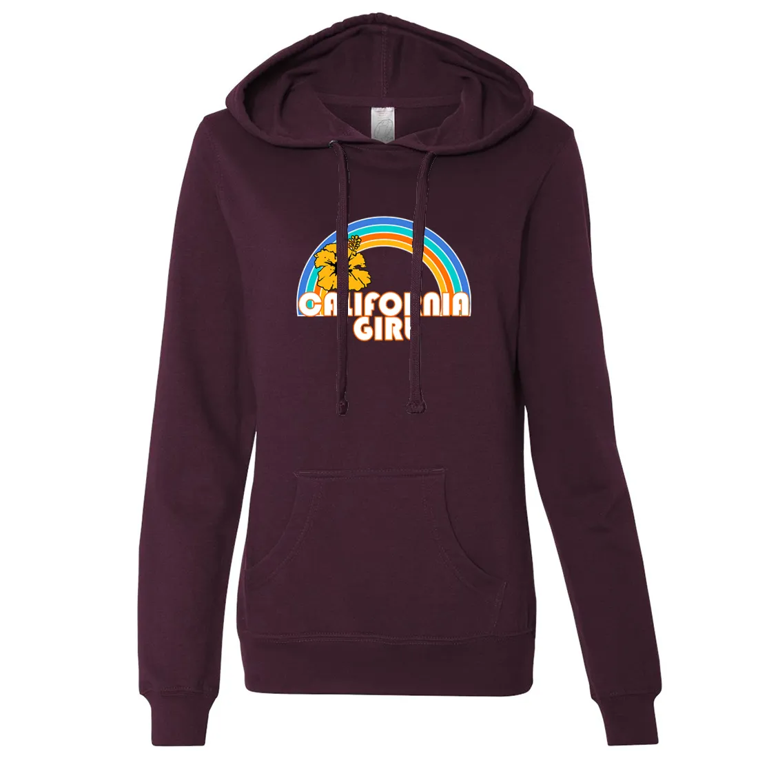 California Girl Rainbow Hibiscus Ladies Lightweight Fitted Hoodie