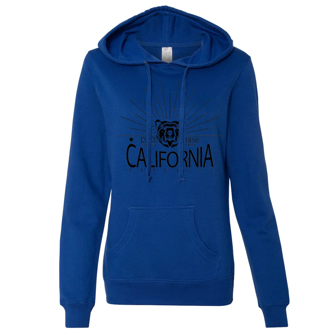 California Golden State Black Print Ladies Lightweight Fitted Hoodie