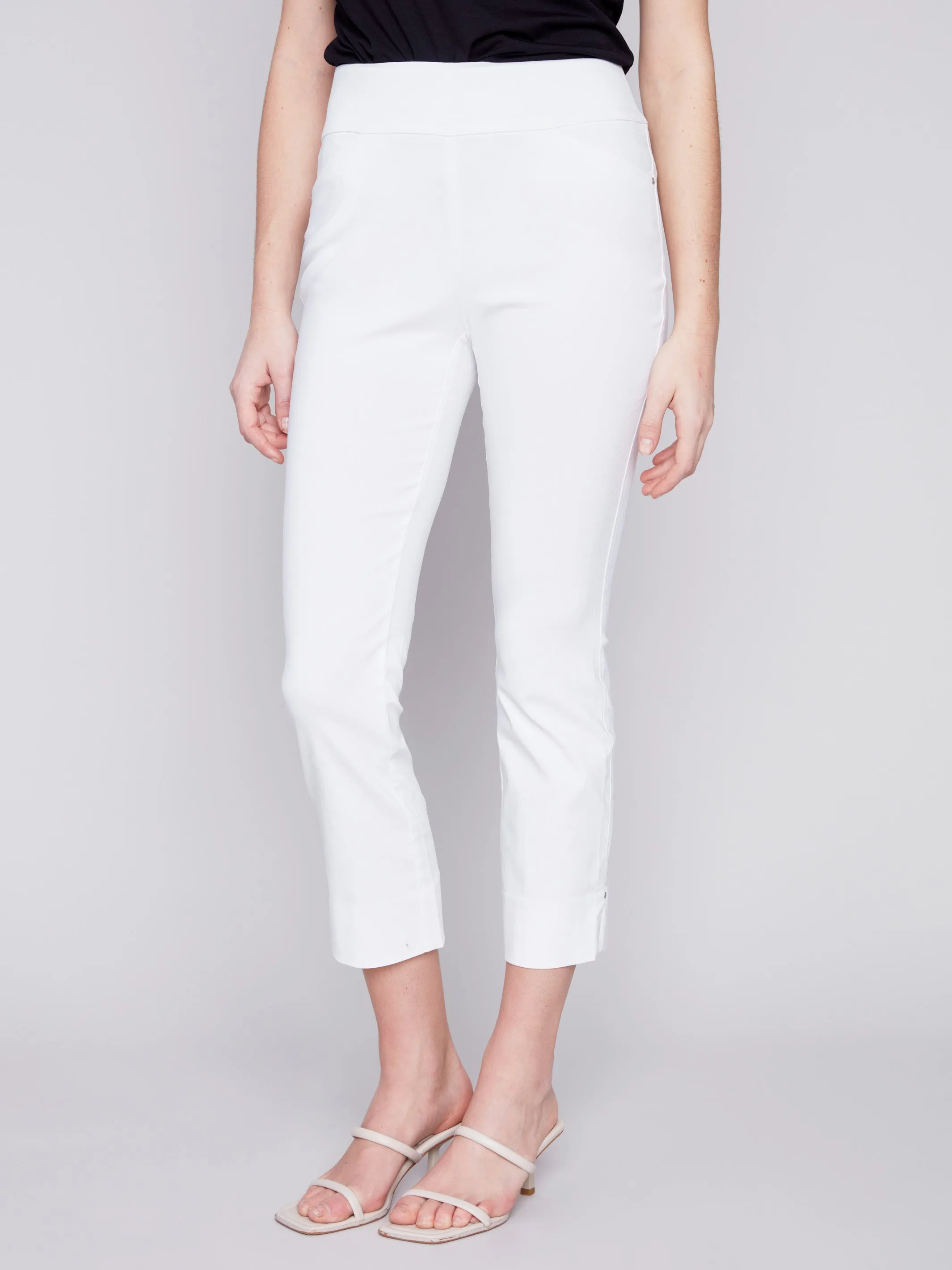 Capri Pants with Hem Slit - White