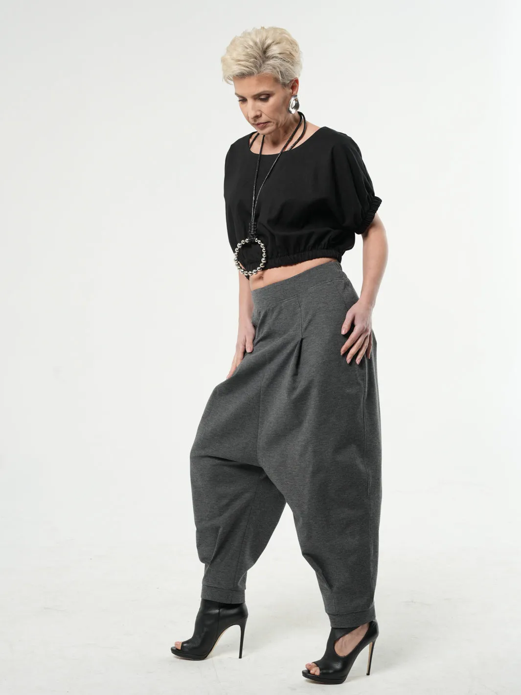 Casual Drop-Crotch Gray Pants