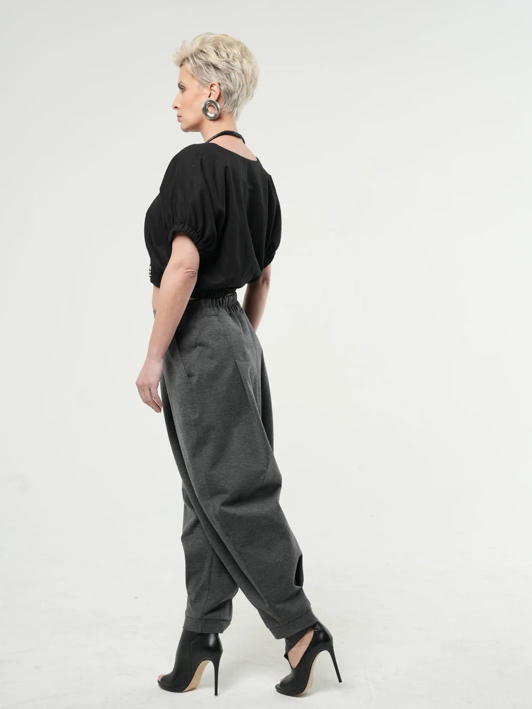 Casual Drop-Crotch Gray Pants