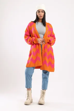 CHEVRON KNIT CARDIGAN - ORANGE