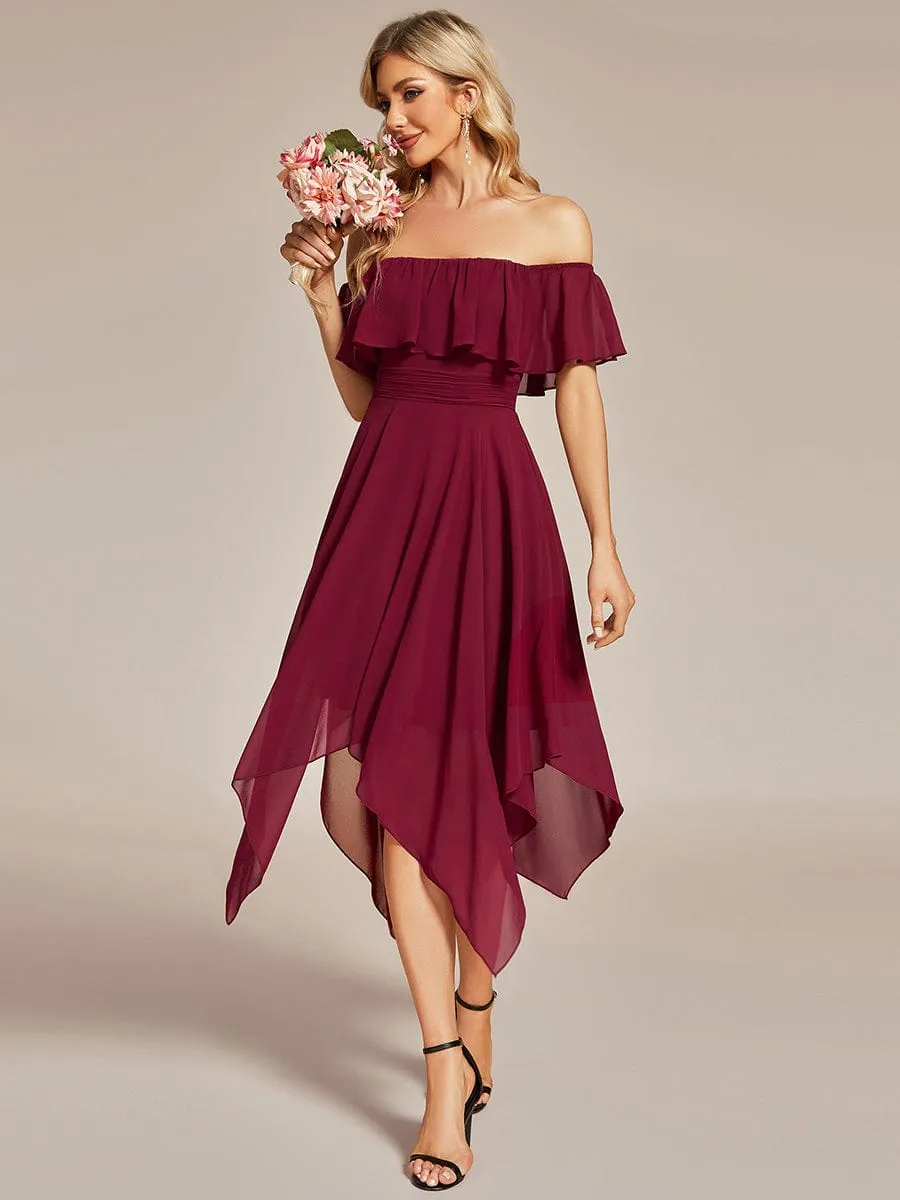 Chiffon Flowy Off-The-Shoulder Bridesmaid Asymmetrical Dress