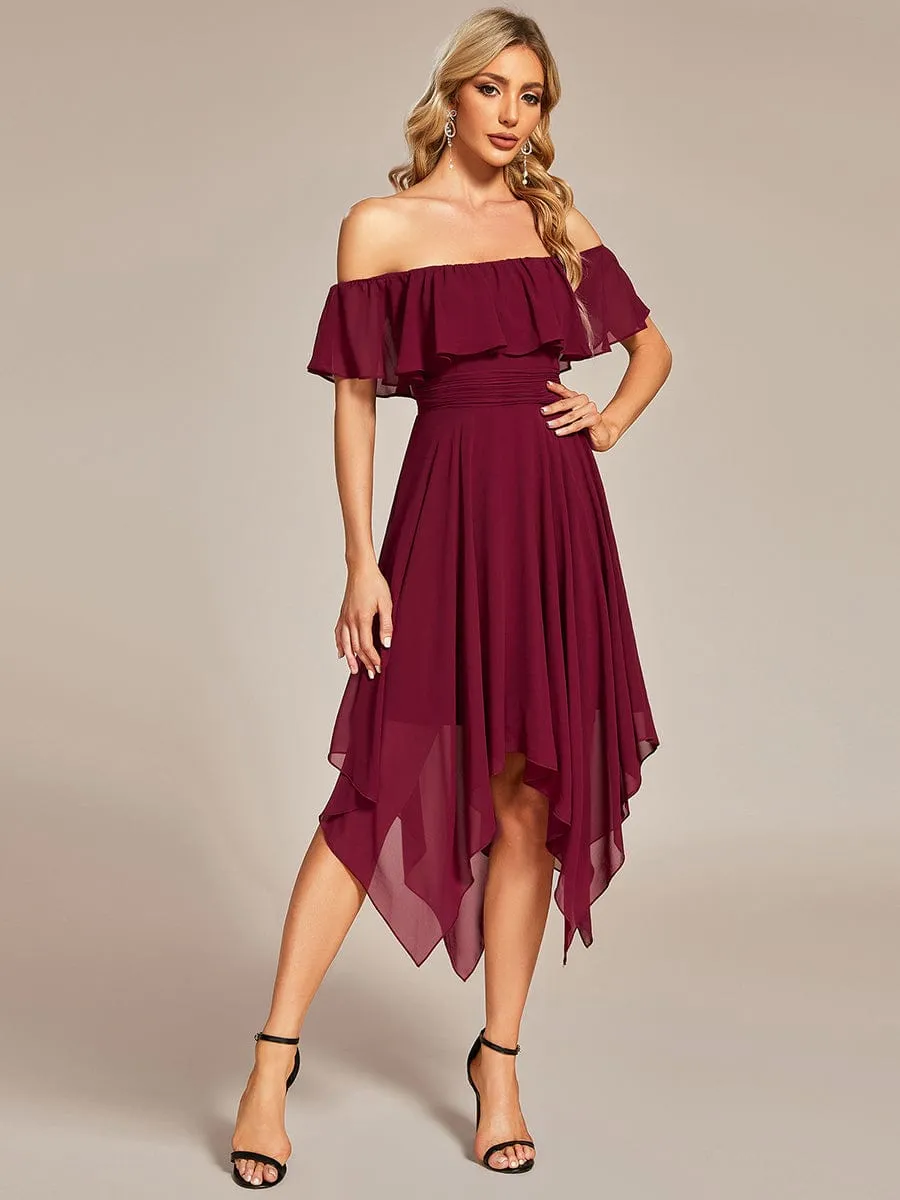 Chiffon Flowy Off-The-Shoulder Bridesmaid Asymmetrical Dress