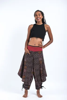 Clovers Thai Hill Tribe Fabric Women's Harem Pants with Ankle Straps in Brown