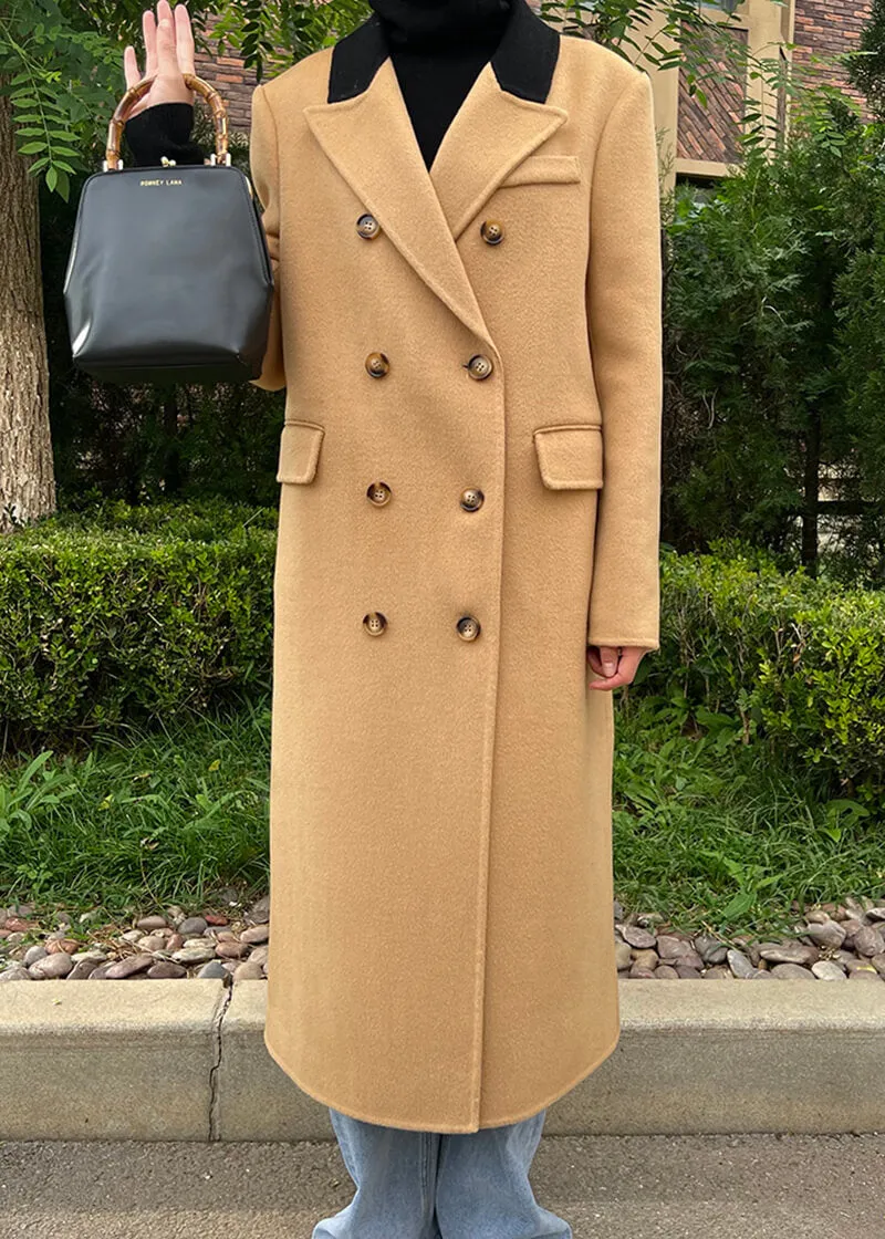 Colorblock Trim Double Face Wool Long Coat