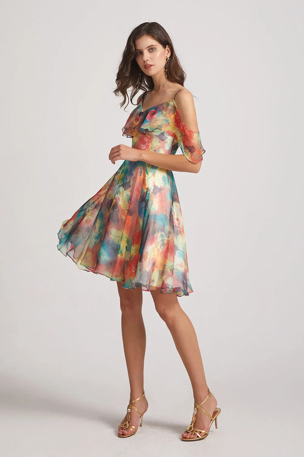 Colourful Chiffon Short Printed Bridesmaid Dresses (AF0122)