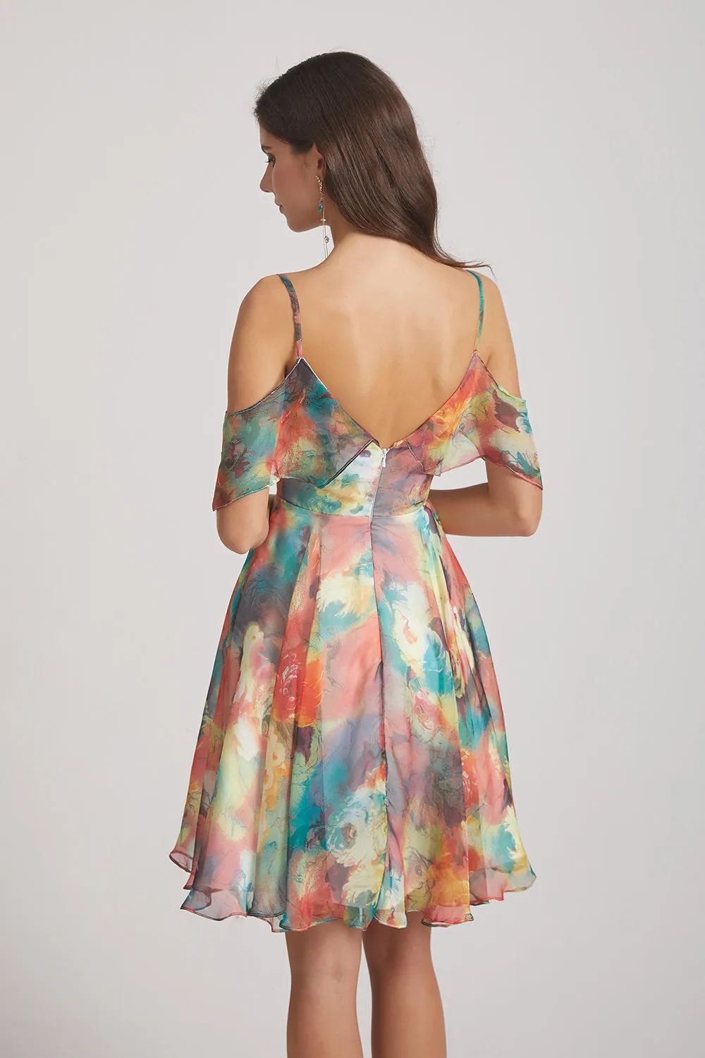 Colourful Chiffon Short Printed Bridesmaid Dresses (AF0122)