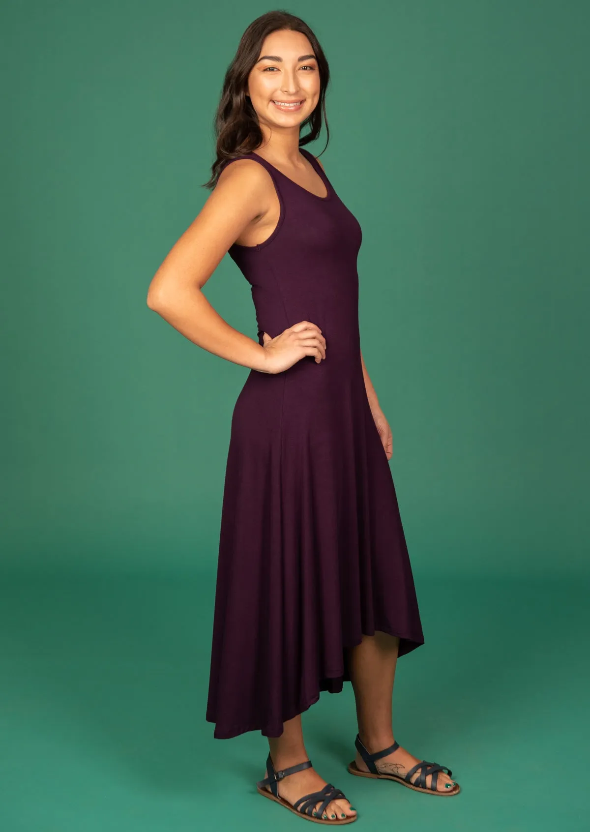 Concave Hem Dress Dark Purple