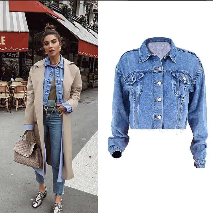 Cool Oversized Cropped Denim Jacket Womens