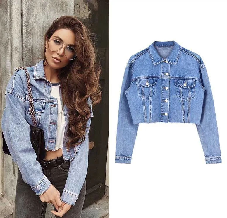 Cool Oversized Cropped Denim Jacket Womens