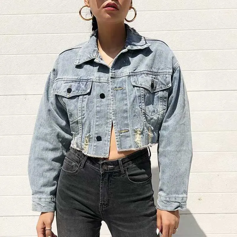 Cool Oversized Cropped Denim Jacket Womens