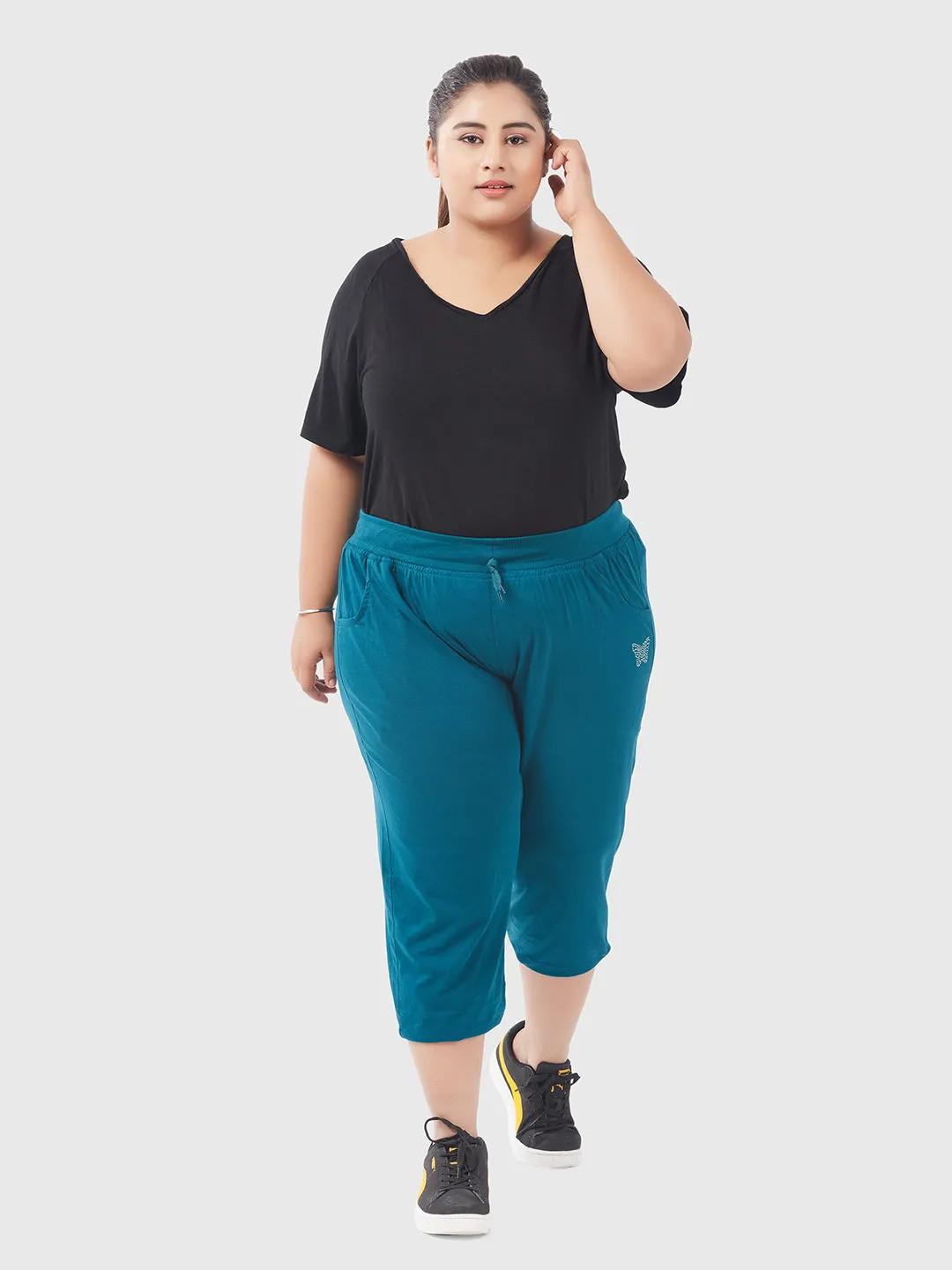 Cotton Capris For Women - Half Capri Pants - Teal Blue