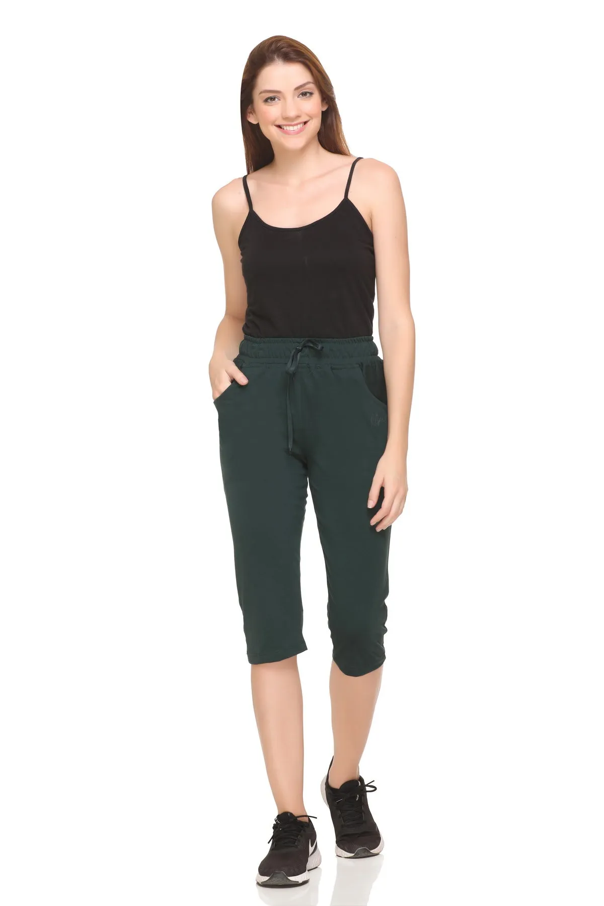 Cotton Capris For Women - Half Pants Pack of 2 (Grey & Bottle Green)