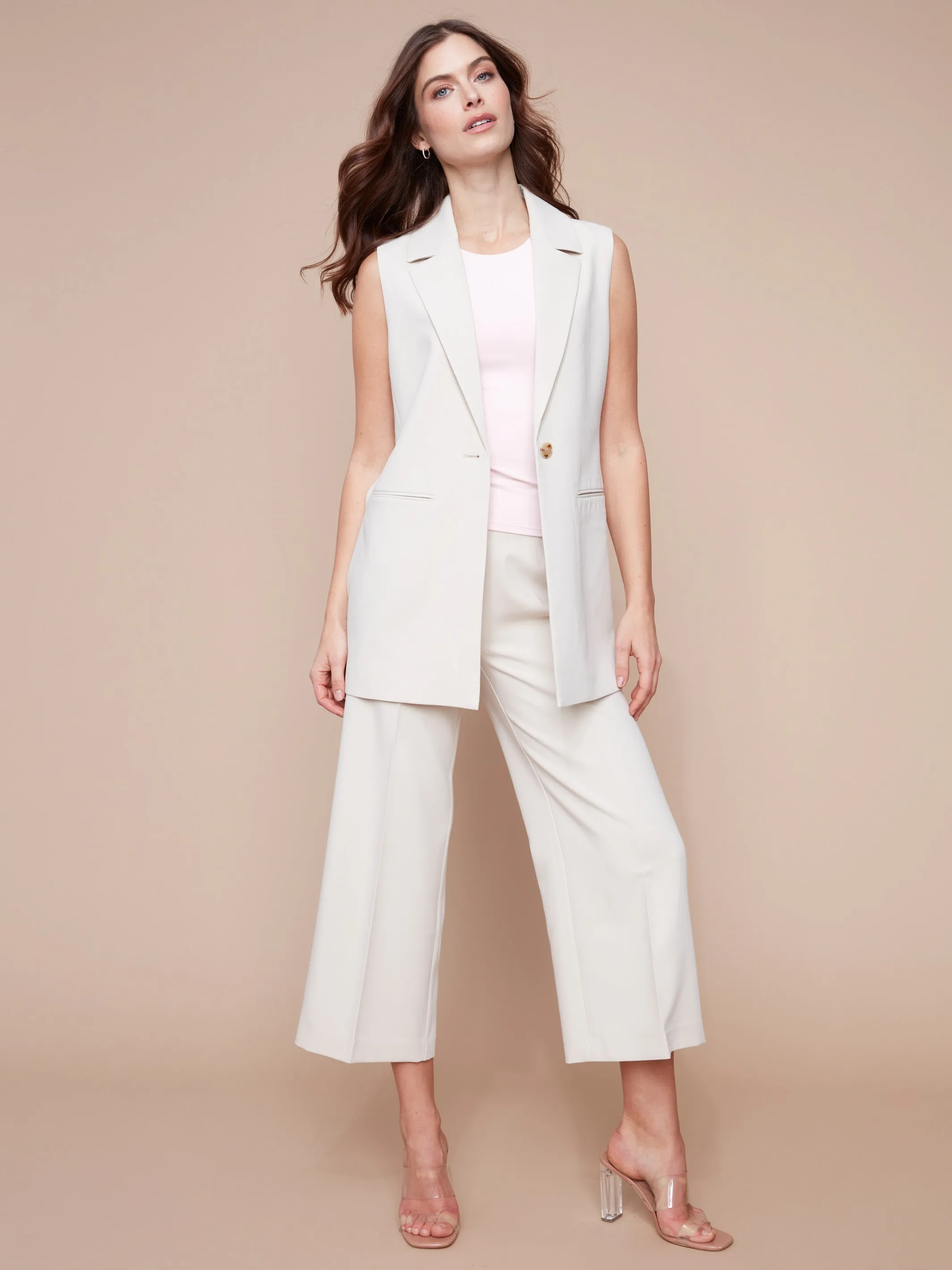 Cropped Wide Leg Pants - Beige