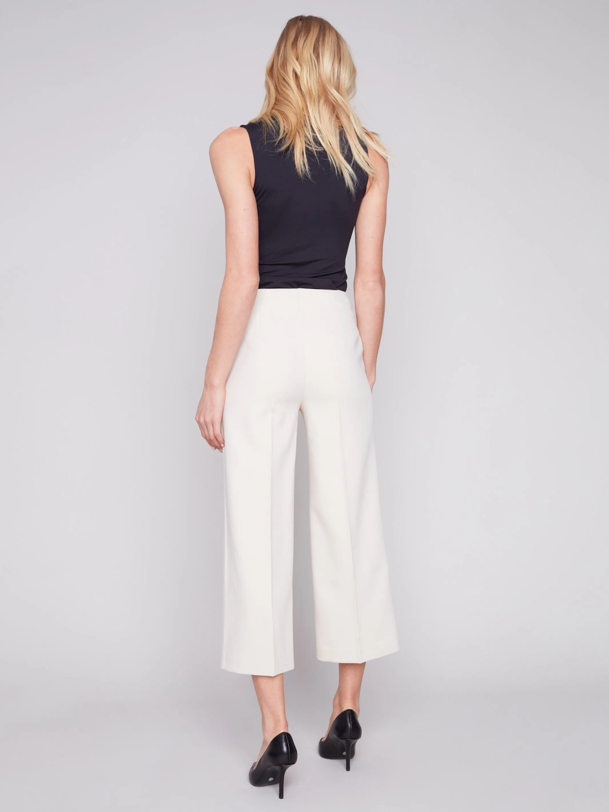 Cropped Wide Leg Pants - Beige