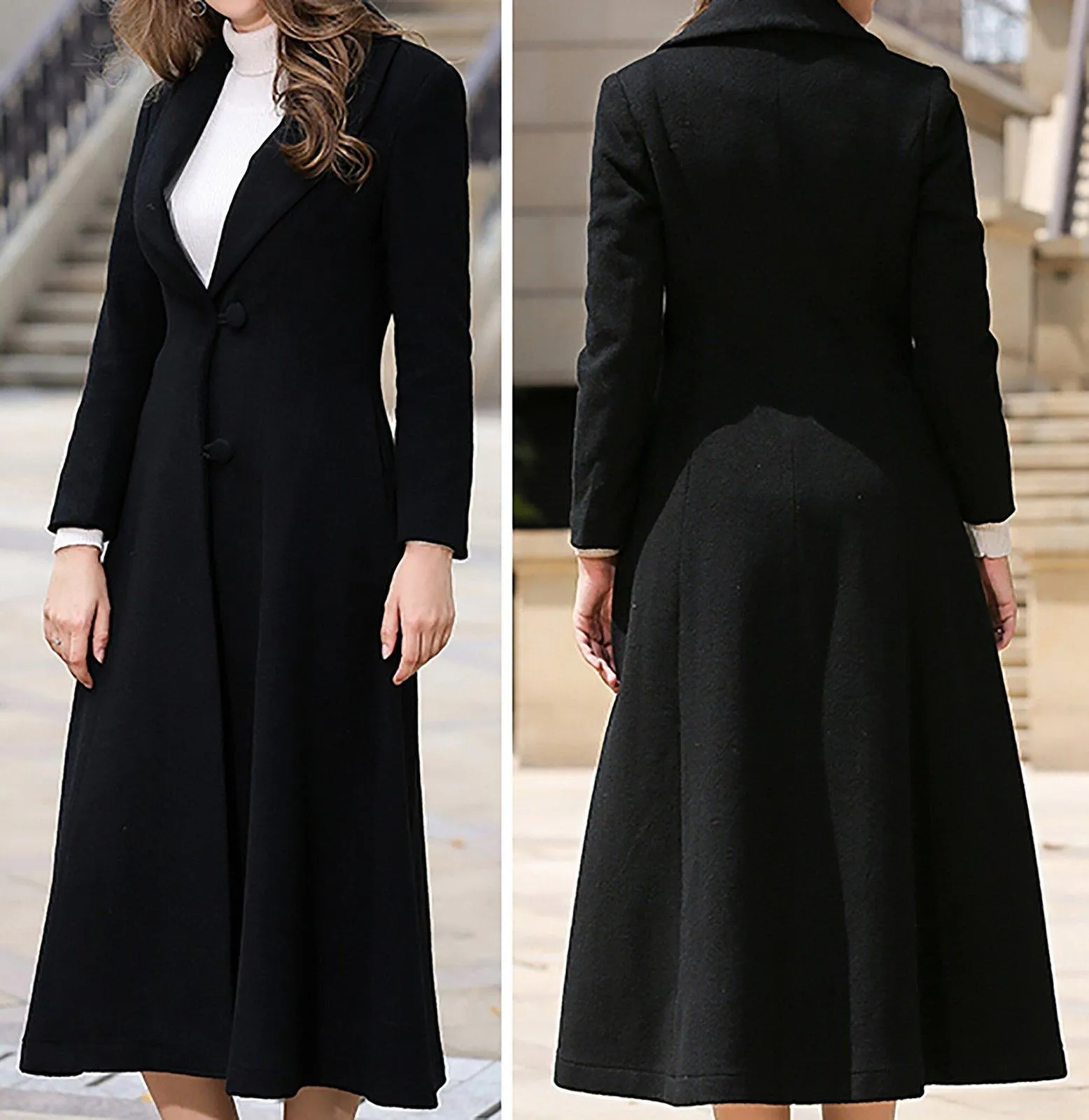 Custom Shawl Collar Fit & Flare Wool Blend Coat