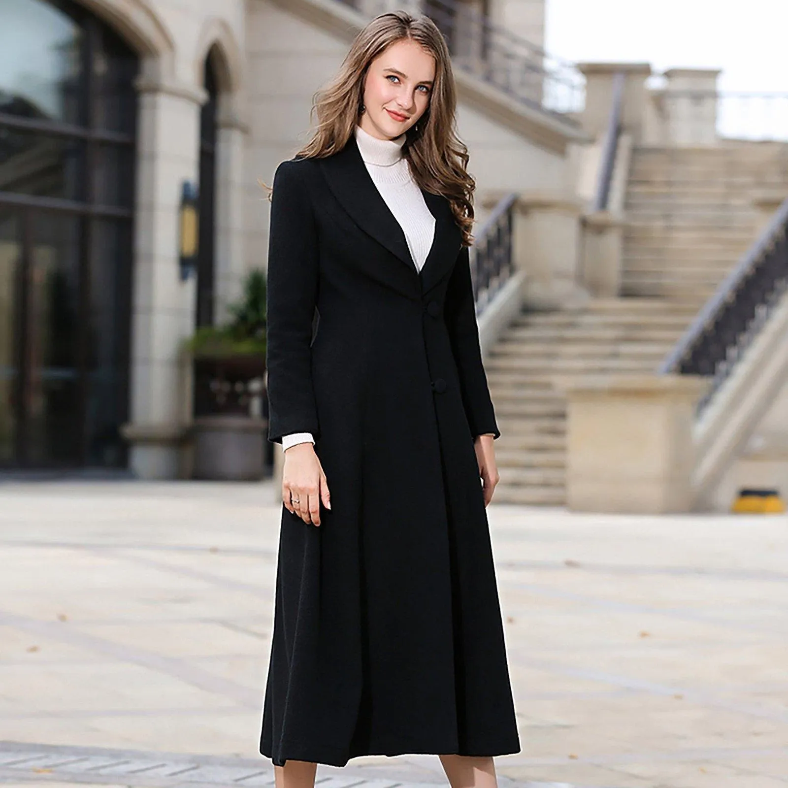 Custom Shawl Collar Fit & Flare Wool Blend Coat