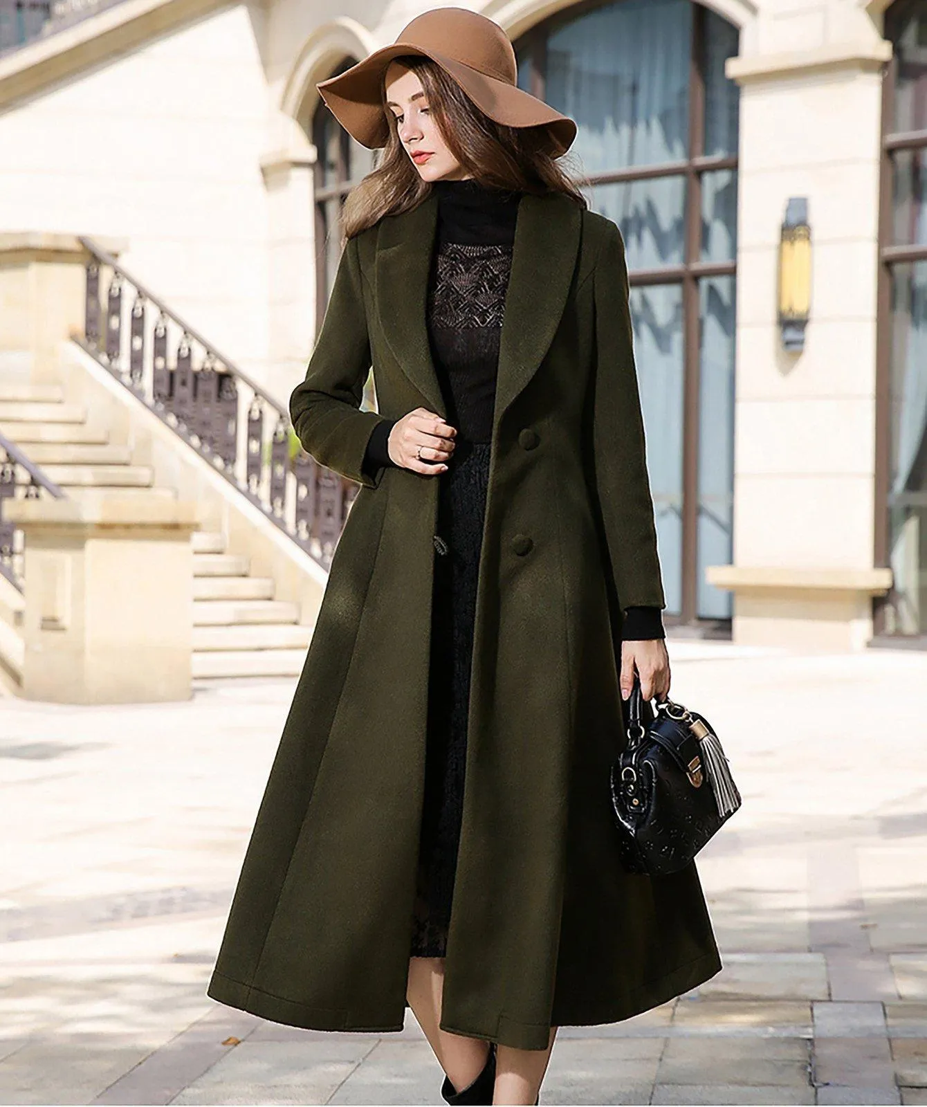 Custom Shawl Collar Fit & Flare Wool Blend Coat