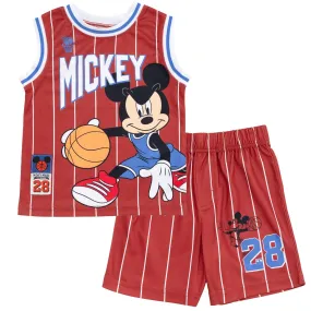 Disney Mickey Mouse Mesh Jersey Athletic Tank Top Basketball Shorts Outfit Set