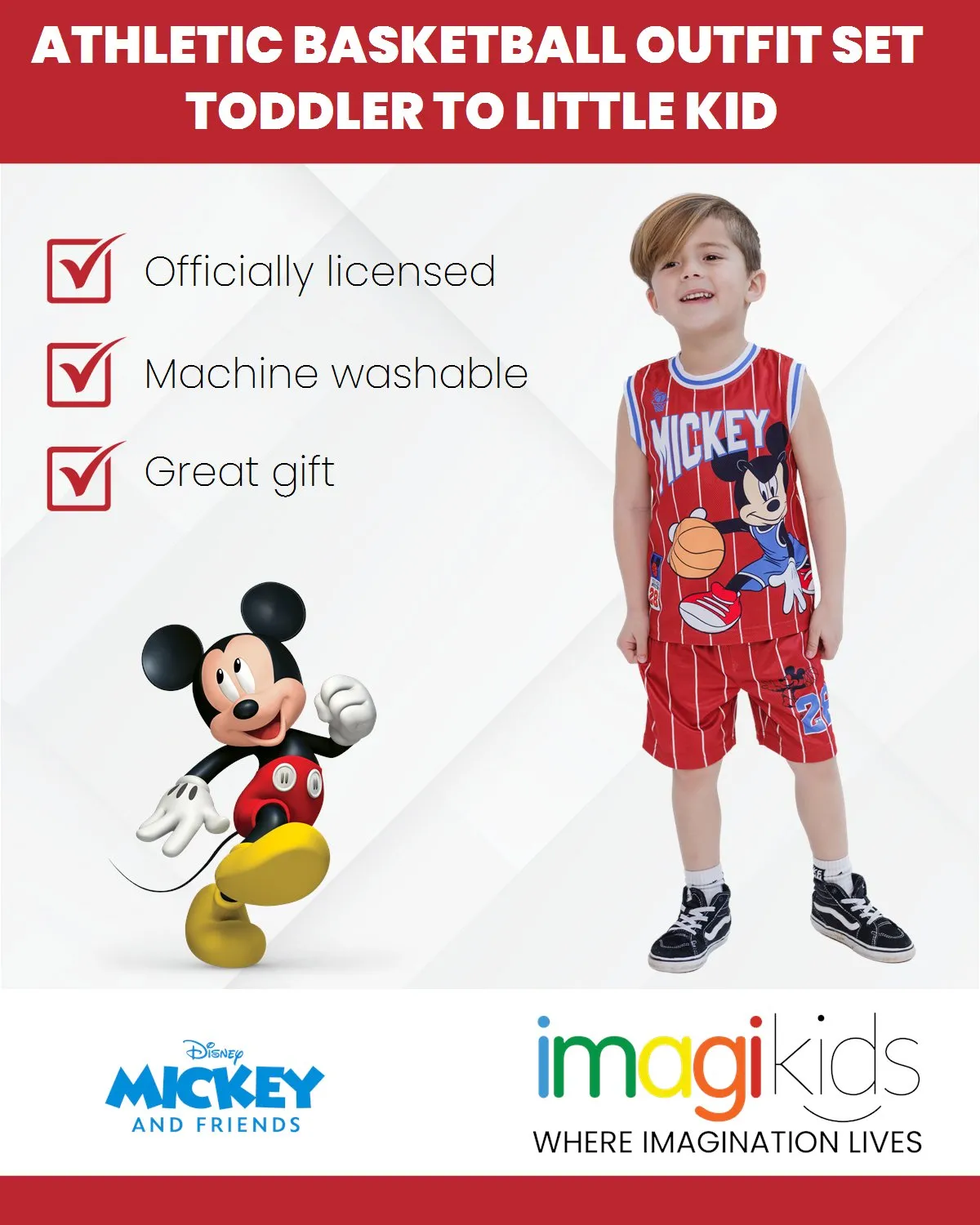 Disney Mickey Mouse Mesh Jersey Athletic Tank Top Basketball Shorts Outfit Set