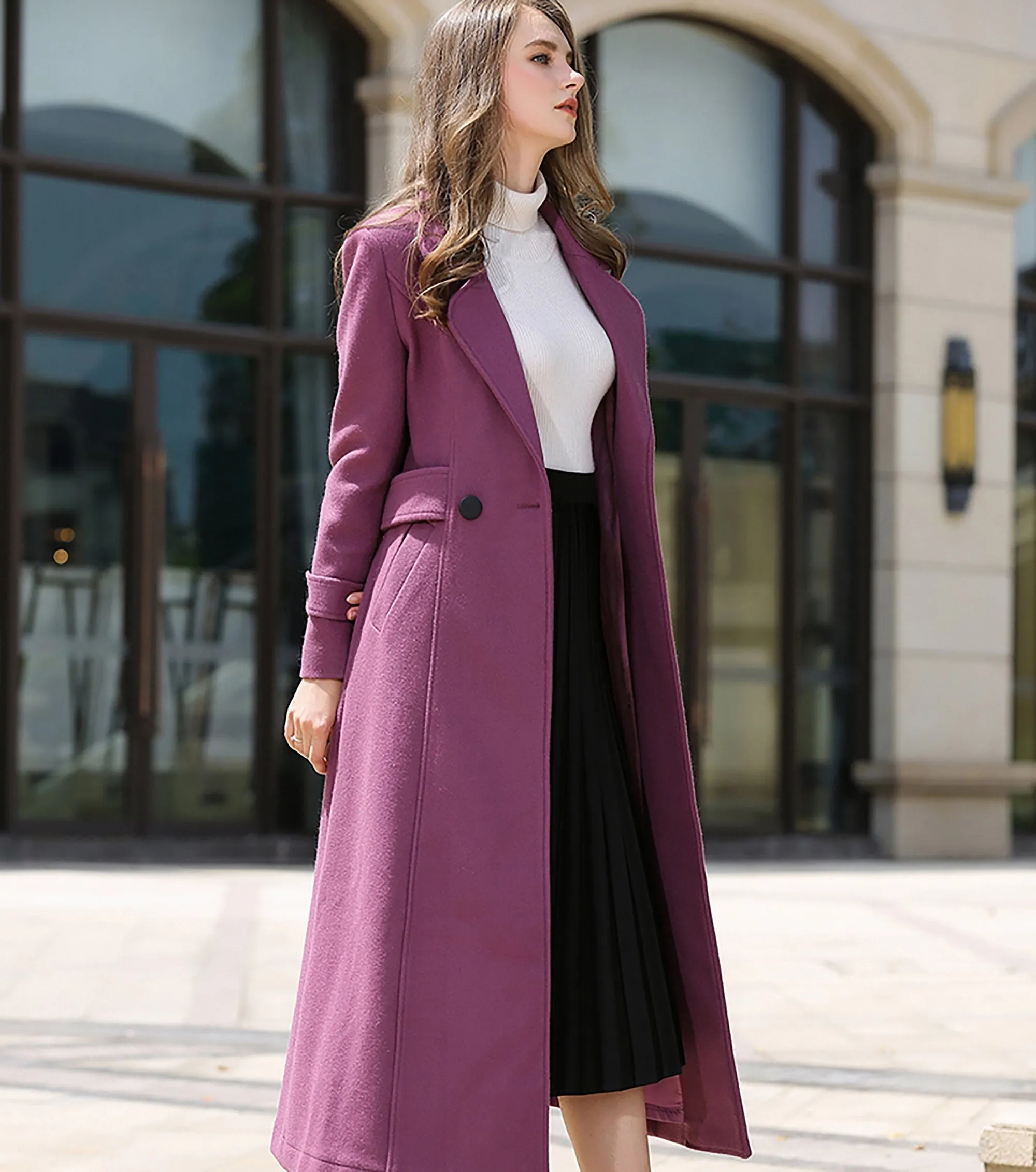 Double Breasted Fit & Flare Wool Blend Coat