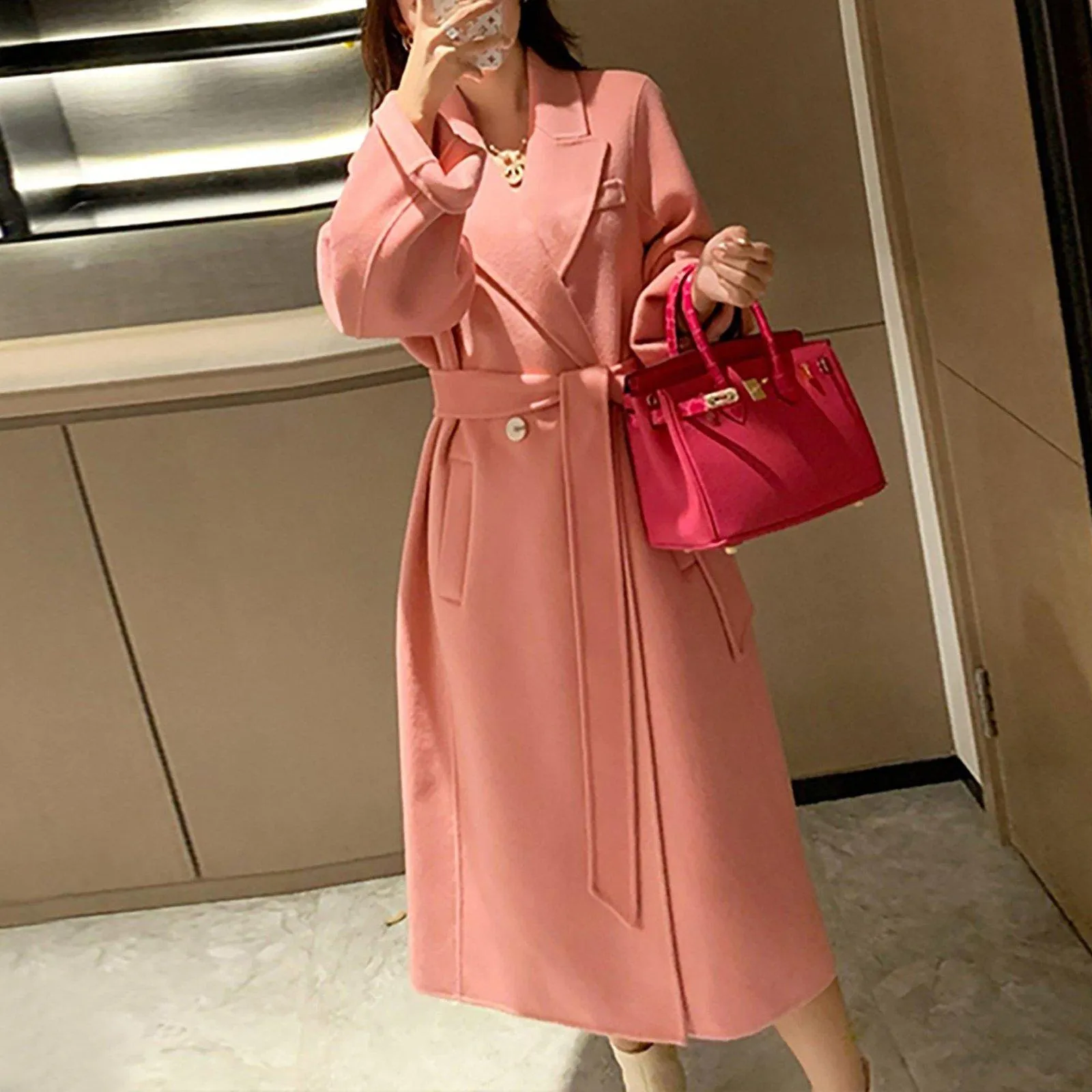 Double Face Wool Belted Long Coat