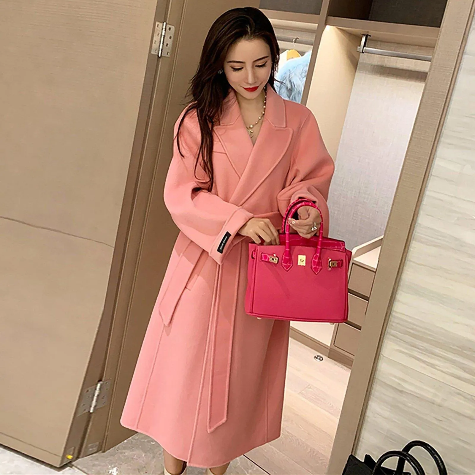 Double Face Wool Belted Long Coat