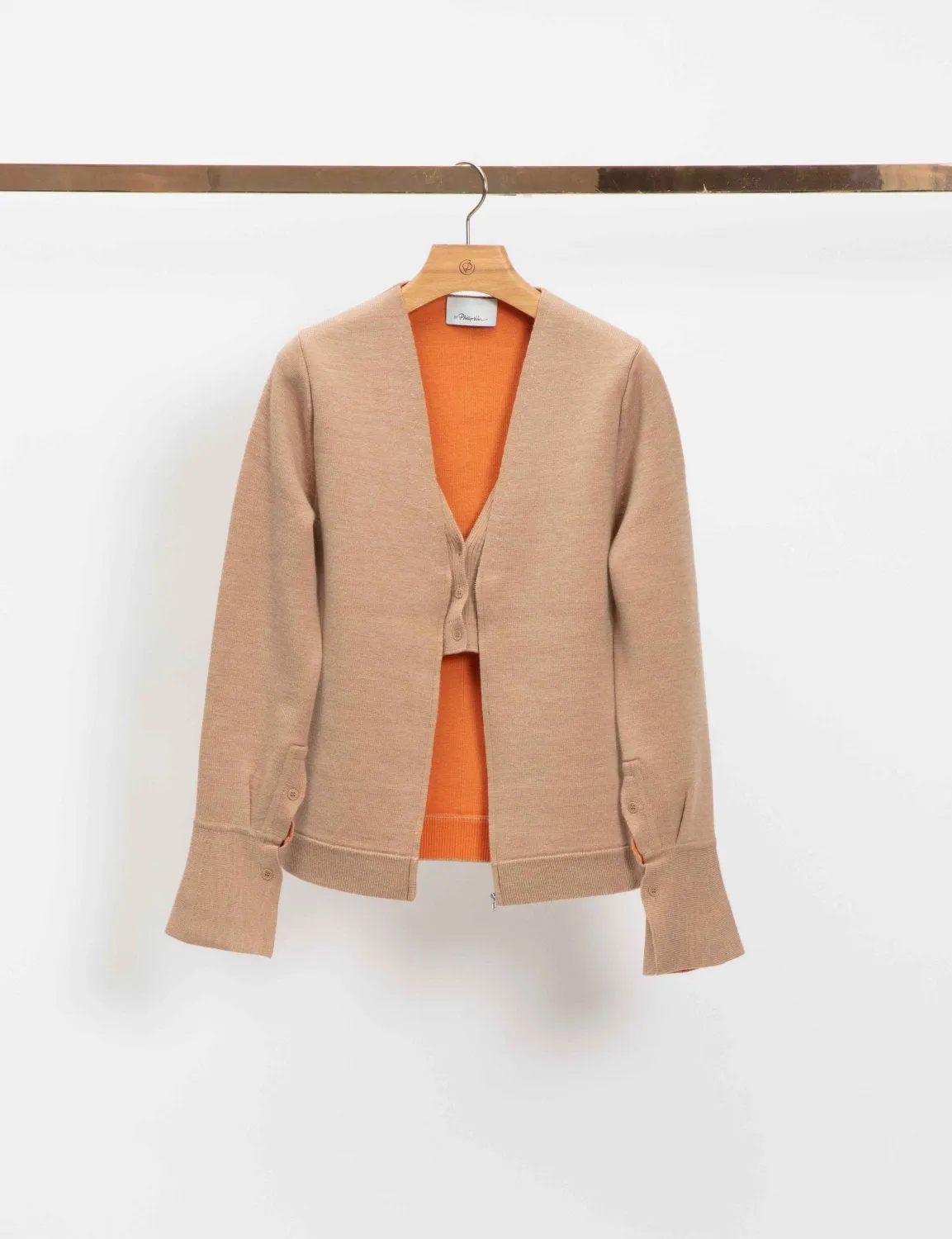 Double Face Wool Zip-Front Cardigan