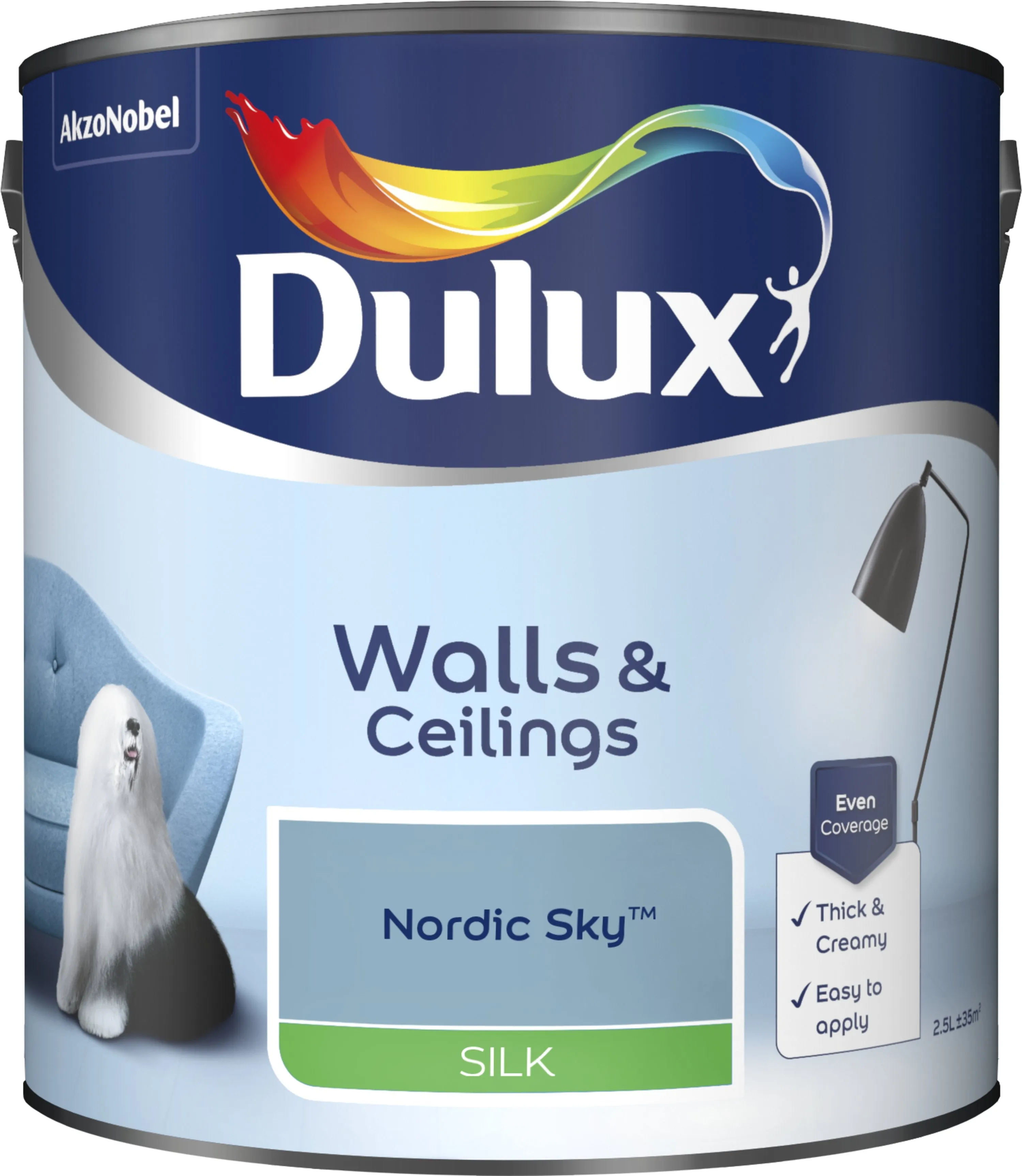 Dulux Silk Emulsion Paint For Walls And Ceilings - Nordic Sky 2.5L