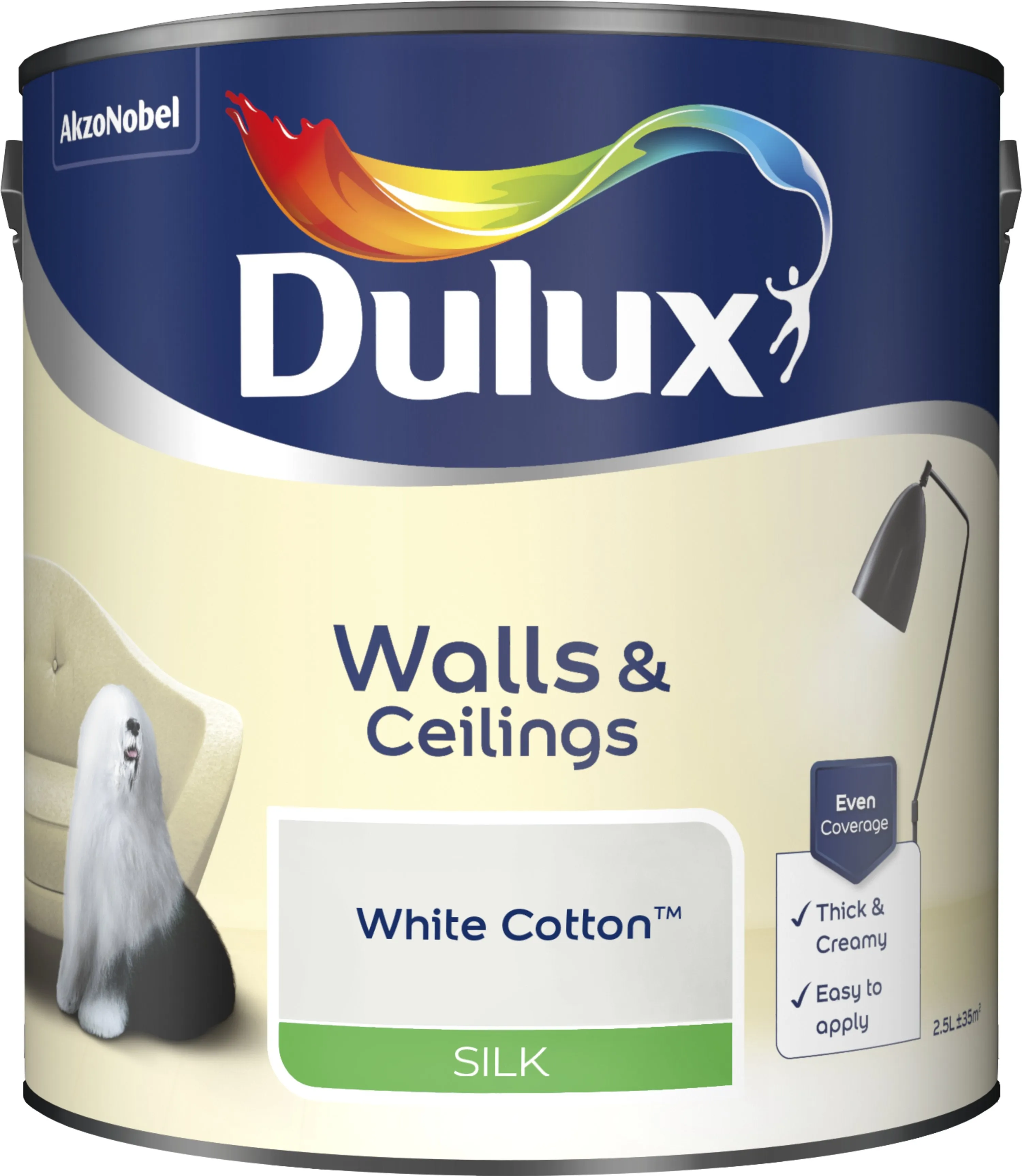 Dulux Silk Emulsion Paint For Walls And Ceilings - White Cotton 2.5L