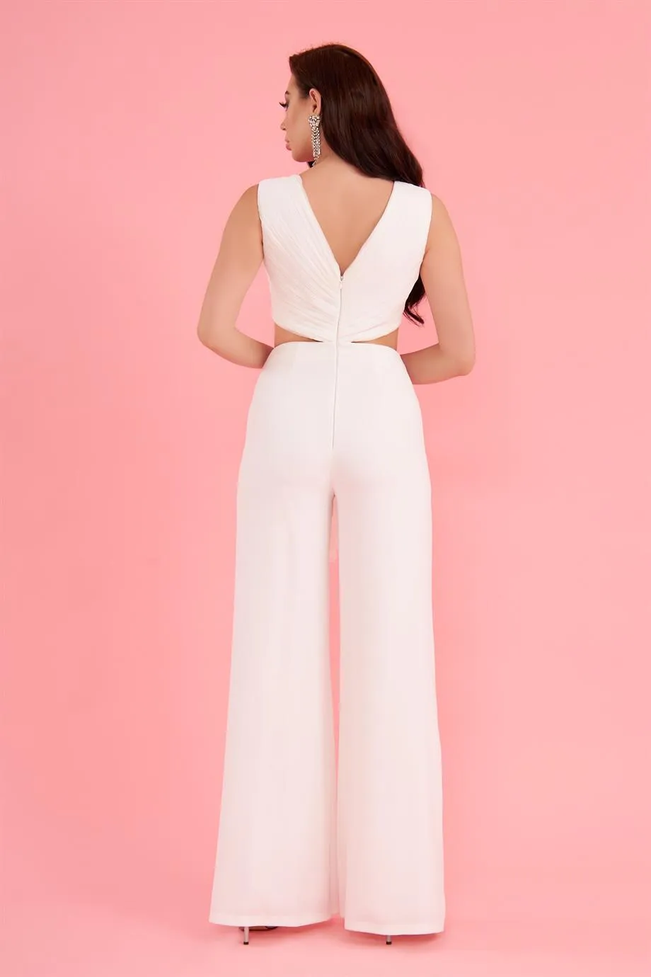 Ecru Belly Decollete Buckled Jumpsuit