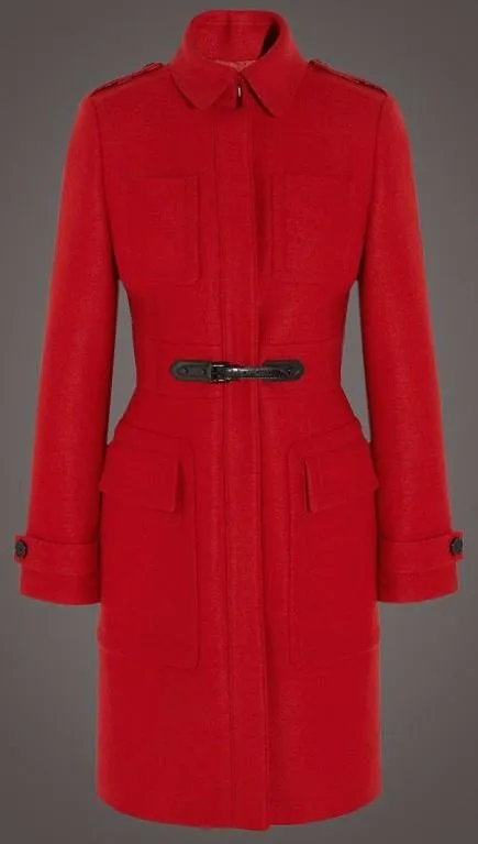 'Equestrian' Buckle Wool Coat in Red